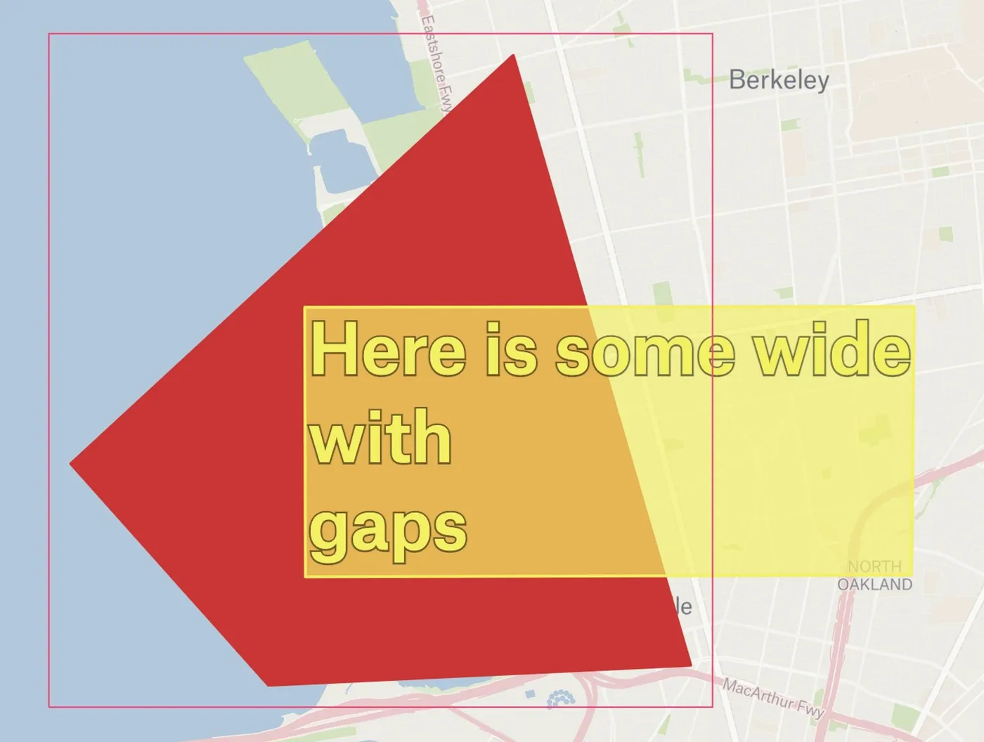 A Felt map near Berkeley with a selected red polygon partly covered by a large yellow text element