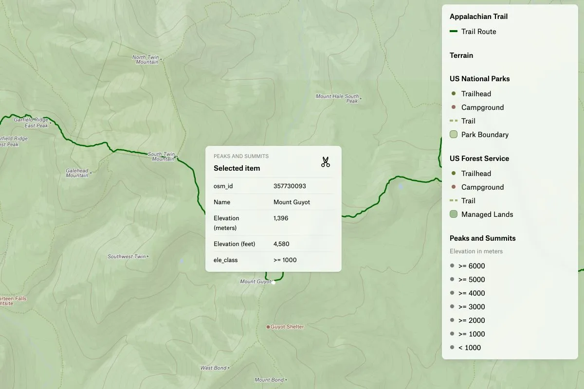 Preview of Appalachian Trail Planner, an interactive Felt map
