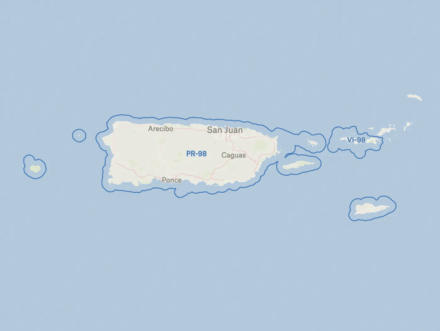 A Felt map of Puerto Rico and the US Virgin Islands outlined as congressional districts