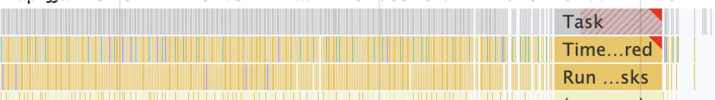 A browser performance trace of the SVG version ending in one very long task
