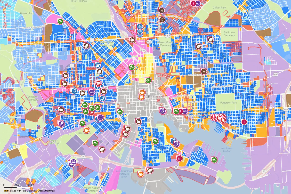 Preview of Baltimore City Land Use Map, an interactive Felt map