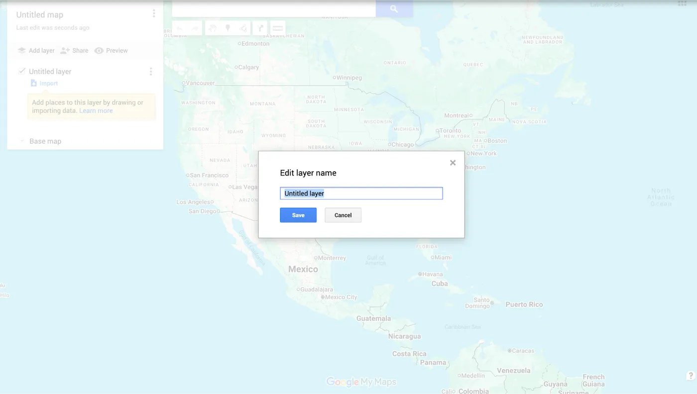 A screenshot of the Google Maps “Rename this layer” function.
