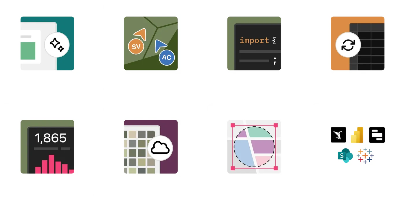 Icons for Felt's platform capabilities: AI, collaboration, code, data sync, dashboards, cloud data, spatial filters, and integrations