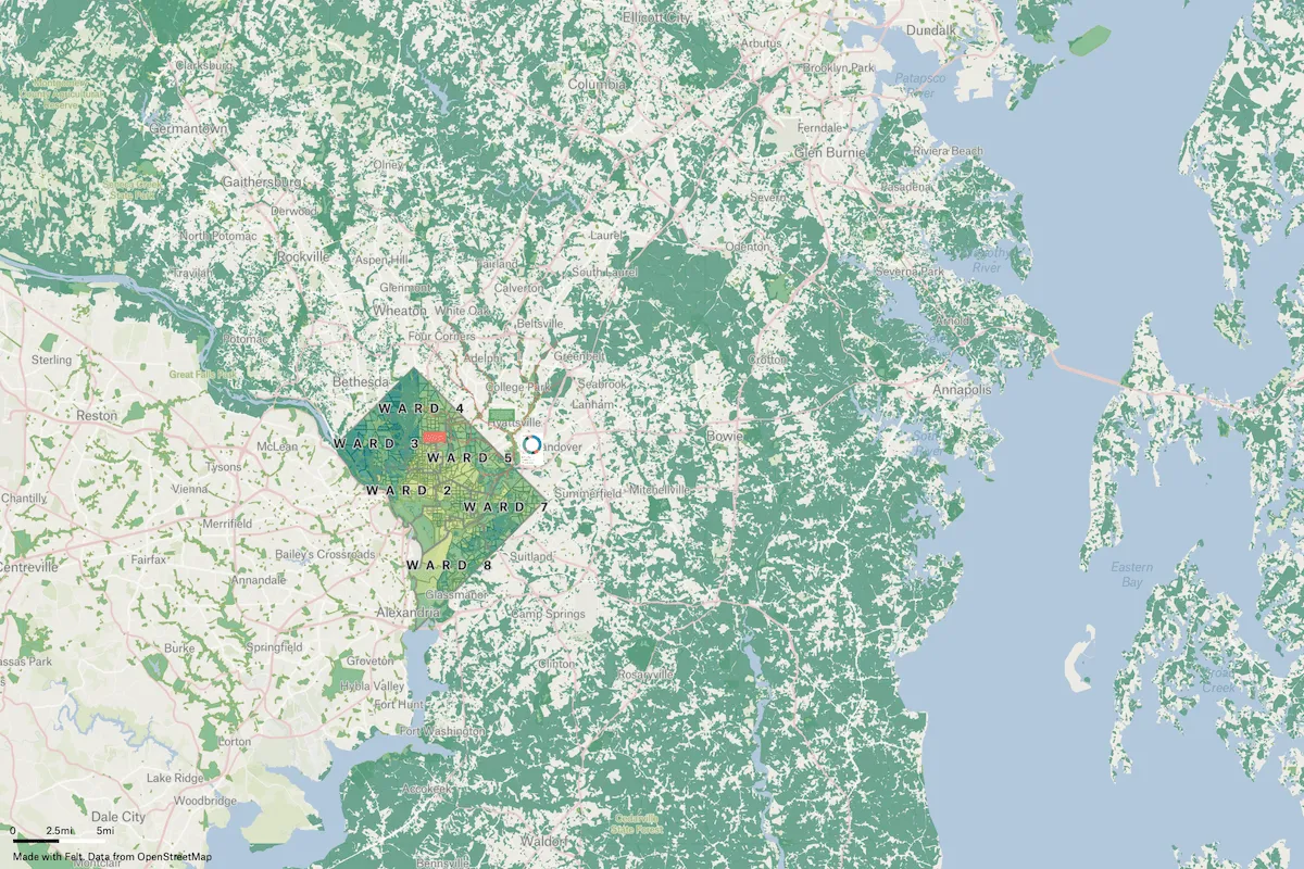 Preview of Woodlands and Wildlife Impact in D.C., an interactive Felt map