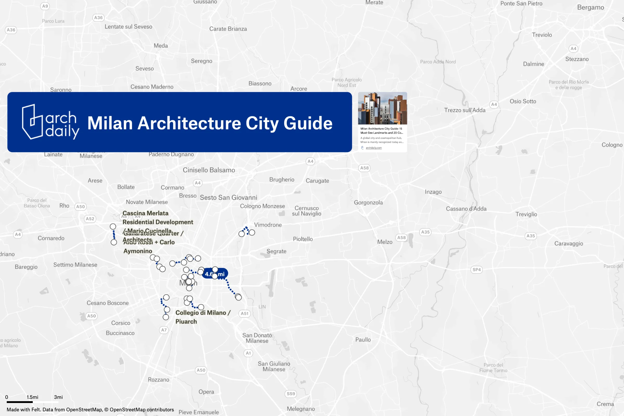 Preview of Milan Architecture Virtual Tour, an interactive Felt map