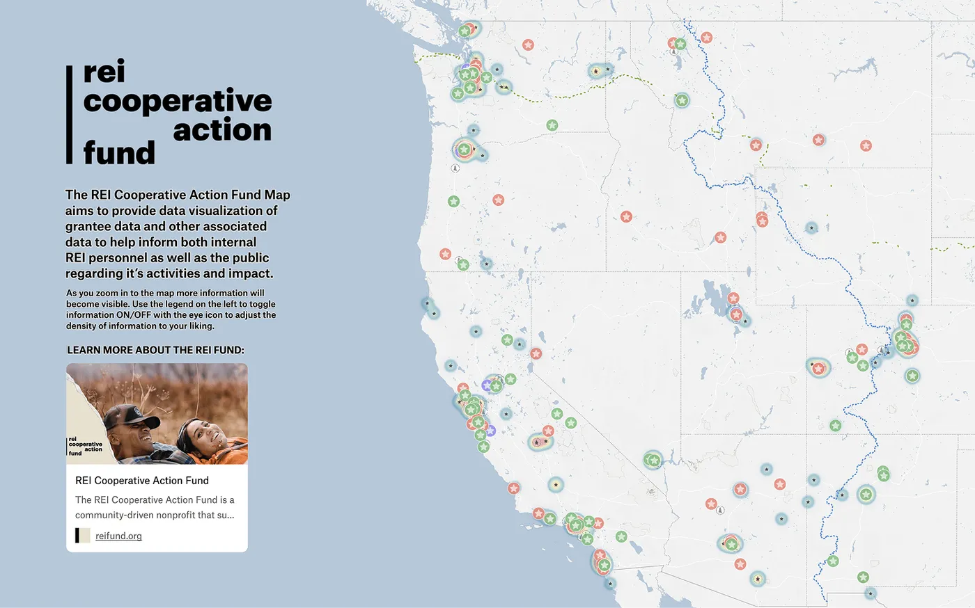 The REI Cooperative Action Fund map is in beta at the time of this launch.