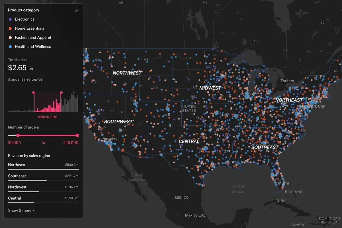Preview of Sales Performance Dashboard, an interactive Felt map
