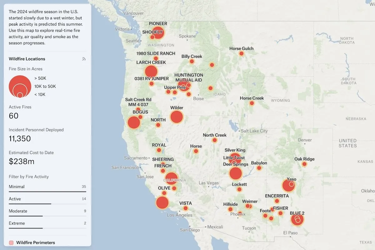 Preview of Active Wildfires in the U.S., an interactive Felt map