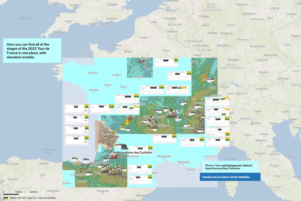 Preview of Stages of the Tour de France, an interactive Felt map