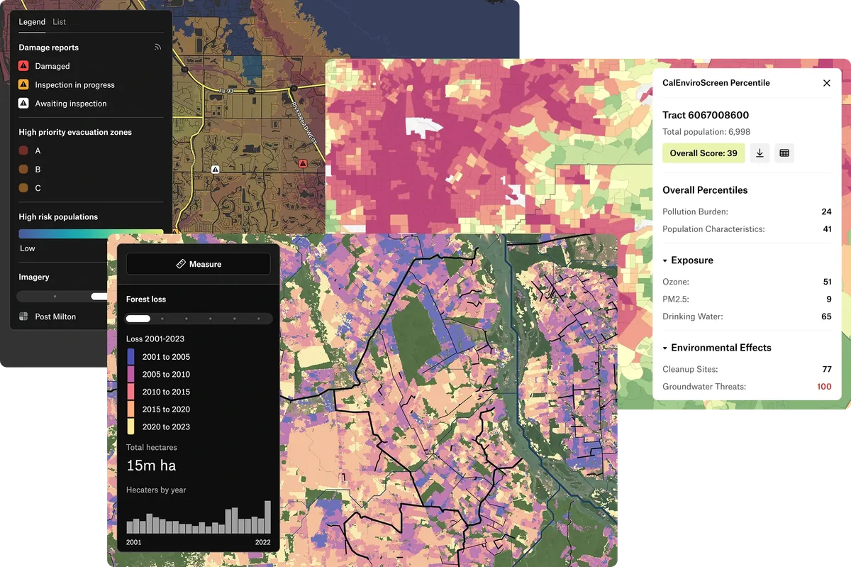 A Felt map dashboard with layered spatial data